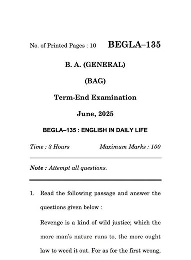 BEGLA-135 June 2025 | IGNOU Previous Year Question Paper