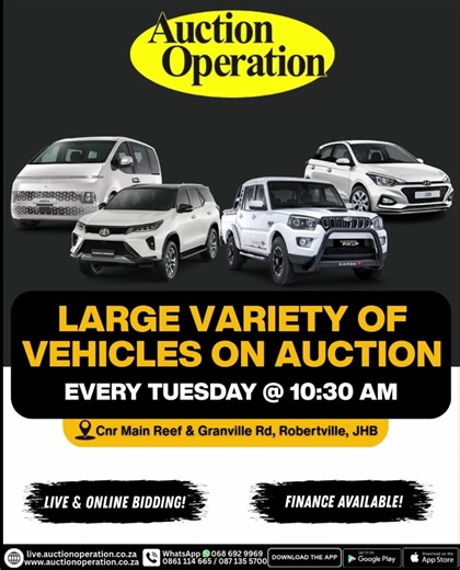 🎥🚗 TAKE A LOOK AT WHAT’S HITTING THE FLOOR THIS TUESDAY! 🚗🎥 Here’s just a sneak peek of some of the vehicles going under the hammer tomorrow 👀🔥 From sleek sedans and practical hatchbacks to tough bakkies and spacious minibuses — and that’s not even the full list! We’ve got 150 lots ready for bidding. 🗓 Auction: Every Tuesday @ 10:30am 👀 Viewing: Day before auction (9am – 4pm) 💻 Bid LIVE in the hall or ONLINE from anywhere 💰 Finance available See something you like in the slideshow? Don