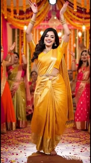 Beautiful Bride Dancing in Yellow Saree 💛 Haldi Ceremony | #shorts