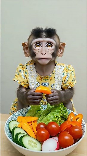 Cutest Baby Monkey Eats Veggies in a Dress 🐒🥕 | Too Cute to Handle! #baby #happy #cute #baby