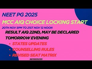 NEET PG 2025 MCC AIQ R-1 Choice Locking Start I States Counselling Updates & Rules#neetpg2025