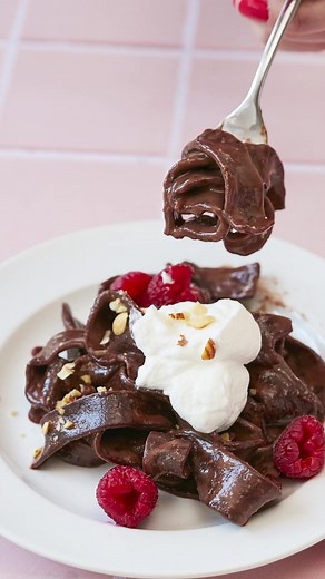 Chocolate Pasta with Chocolate Hazelnut Sauce is definitely BOLD Baking! How decadent and delicious does this look! | Bigger Bolder Baking