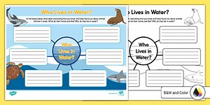 Who Lives in Water? Animals That Live in Water Mind Map Worksheet for K-2nd Grade