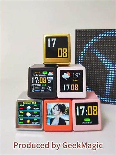 ساعة رقمية ذكية صغيرة للطقس مع شاشة LCD IPS وواي فاي من GeekMagic للديكور