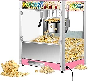 Countertop Popcorn Maker Machine, 8-Ounce Kettle Movie Theater Automatic Popcorn Machine with Heating Rod Heat Lamp Safety Tempered Glass Doors, Pink