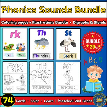 Start & Ending Sounds Bundle | Illustrations, Coloring Pages for Digraph | Blend