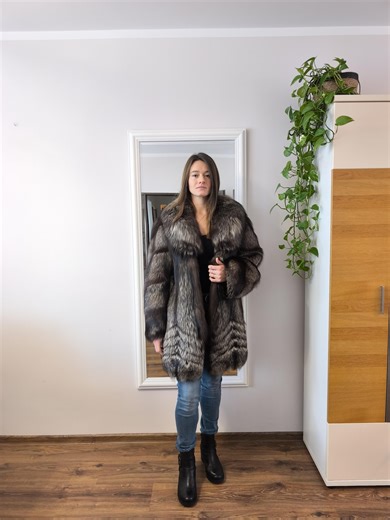 Silver Fox Fur Coat | Genuine Natural Fox Fur | Women's Size L | Mid Length Real Fur Coat | Luxury Winter Jacket - Etsy