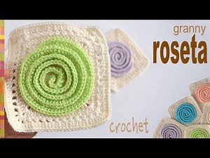 Granny Square with 3D Crochet Rosette - Knitting Peru