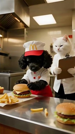 🍔😂McDonald’s Chaos!Puppy Slacking at McDonald,Cat Watches!🐶🐱#mcdonalds #work #job #lazy #puppy #pet