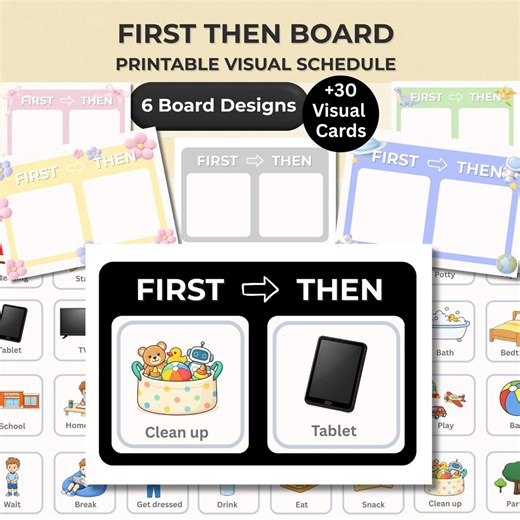 First Then Board Printable | Visual Schedule for Kids | Autism & ADHD Support | ABA Therapy Tool | Toddler Routine Chart | 30 Visual Cards - Etsy