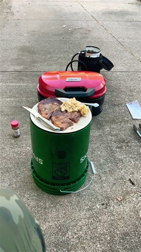 Use a five gallon bucket as a camping table!