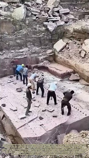 Breaking the Rock: How a Line of Workers Uses Hammers and Chisels to Split Bedrock