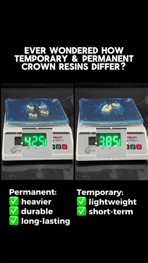 Temporary vs permanent crown resin — weight comparison. #dental #dentalresin #teeth #3dprinting