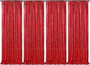 Red Sequin Backdrop 4 Panels 2FTx8FT Christmas Party Backdrop Curtains Photo Background Drapes Glitter Birthday Bridal Backdrop Drapes