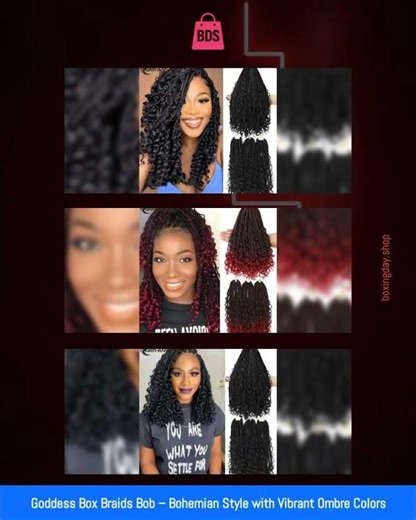 Goddess Box Braids Bob – Bohemian Style with Vibrant Ombre Colors