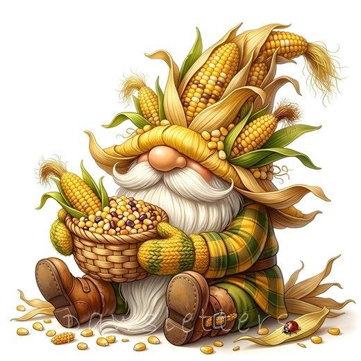 10 JPG Whimsical Corn Gnome Clipart - Watercolor Autumn Harvest Farm Gnomes Sweet Corn & Husk Art - Etsy