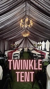 11K views · 1K reactions | Twinkle ✨ tent set up for a wedding done in the city of Oxnard. this past weekend, we have the honor of setting up a twinkle tent draping in black with round tables, black padded, chairs, cream table cloths burgundy runners, as well as a dance floor cocktail tables, and we set up the seating for the ceremony for this backyard wedding. | Prominent Parties | Facebook