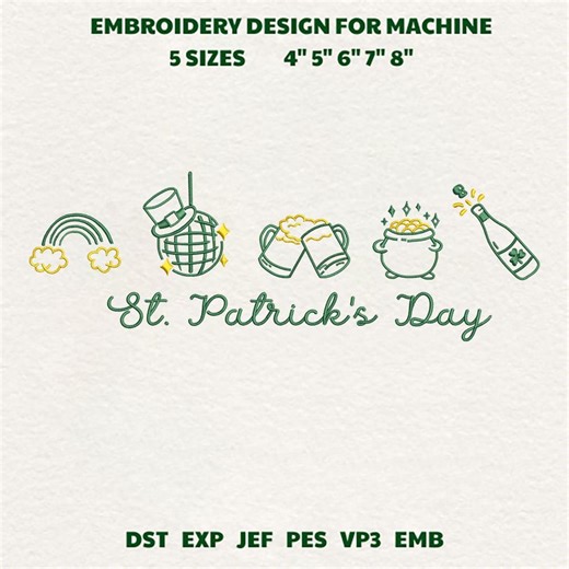 St Patrick's Day Icons Machine Embroidery File, 4-8 Inches (instant Download) - Etsy
