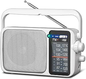 AM FM Radio with Best Reception,Bluetooth Portable AM FM Transistor Radio,Battery Operated or AC Power,Large Dial,Headphone Jack, Gifts for Seniors Elderly