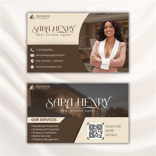 Real Estate Business Card Template, Custom Business Card, Realtor Calling Card, QR Code Card, Real Estate Marketing Card, DIY Card Canva - Etsy