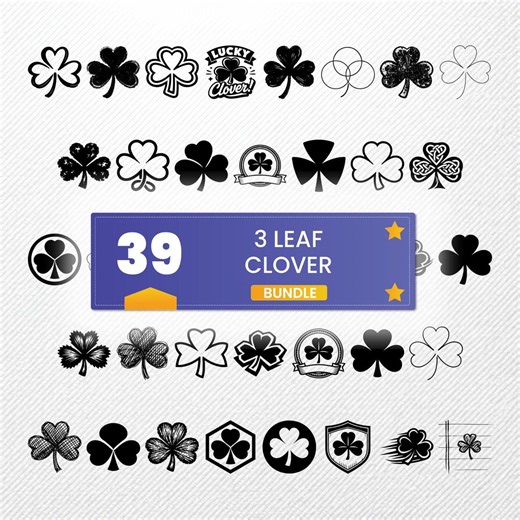 3 Leaf Clover SVG Bundle | 39 Clipart PNG Eps PDF Dxf | Commercial Use Vector Drawings - Etsy