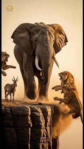 3 Lions Attack Mountain Goat — Elephant’s EPIC Cliff Rescue! Epic Paw Rescue 🐐🦁🐘 #Shorts