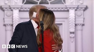 Trump and Melania kiss as balloons drop at Republican convention