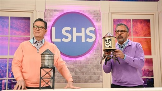 Watch Stephen Colbert and Steve Carell auction off props from 'Late Show' set before cancellation
