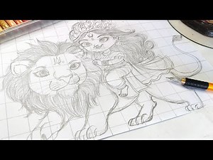 Little Maa Durga Drawing,How To Draw Maa Durga,Durga Thakur Drawing easy/durga ji ki aasan drawing