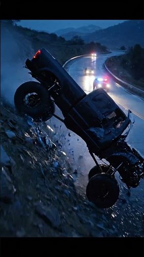 Massive Lifted Truck Plunges Off Wet Road! 🚨 Intense Night Crash