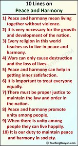 10 Lines on Peace and Harmony for Students of Class 1, 2, 3, 4, 5, 6