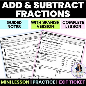 Simplify Fractions Add Subtract Guided Notes Spanish Translation Middle School