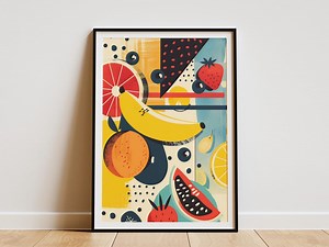 Abstract Fruit Poster Minimalist Mid Century Modern Wall Art Print Digital Download Print - Etsy