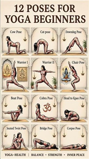 12 Yoga Poses for Beginners Yoga Guide for Flexibility & Strength 🧘‍♀️ #yogaforbeginners #yoga