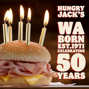 Hungry Jack's is celebrating 50 Years since opening in Innaloo, WA! They’re getting the party started by bringing back their famous Yumbo Burger! 🍔 Head in-store to try it today. | West Coast Eagles