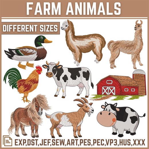 Farm Animals Embroidery Bundle, Cute Barnyard Animal Designs, Machine Files, Instant Download