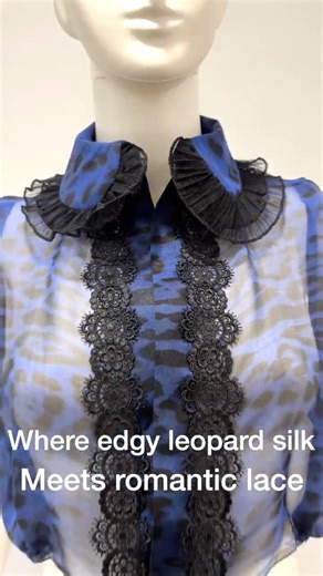 Blue Leopard Silk: Pleated Ruffle Detail #fashion #sewing