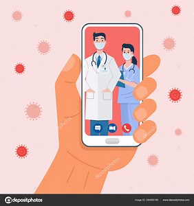 Hand Holding Smartphone Having Video Conferencing Doctor Vector