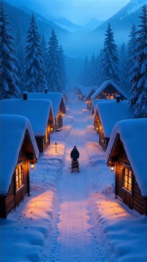Snowy Cabin Night ❄️ Cozy Winter Village Ambience 🔥