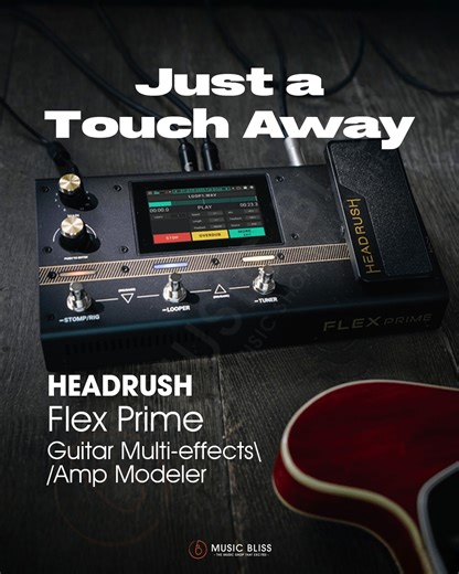 Meet the HeadRush Flex Prime: the ultimate all-in-one floor processor that fits right onto your pedalboard! 🤯 . It’s packed with studio-grade sounds, including scores of authentic amp, effect, and cab models, plus the power of 14 DSP blocks per preset for dream tone crafting. Easily navigate everything with the 4-inch color touchscreen, footswitches, and onboard expression pedal. . Plus, it's ready for anything with Wi-Fi access to the HeadRush Cloud, the ability to capture your own gear using 