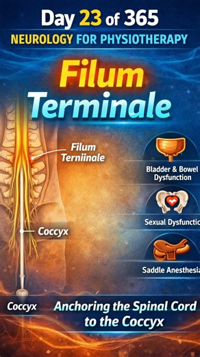 Neurosimplified by Dr Saurabh(pt) on Instagram: "The filum terminale is a delicate, fibrous extension of the pia mater that anchors the spinal cord to the coccyx. It maintains longitudinal stability of the cord and prevents excessive movement within the vertebral canal—an essential concept in understanding tethered cord syndromes and related neuro-orthopedic presentations. #filumterminale #neuroeducación #spinalcord #pc4uphysiotherapy #drsaurabhpt"
