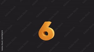 3D Animation Reveal of Number Six. Number 6 with alpha channel.