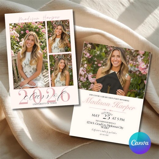 Graduation Party Invitation Template, Instant Download, Multiple Photo Graduation Card, Minimalist Invite, Grad Party, Editable Grad Invite - Etsy