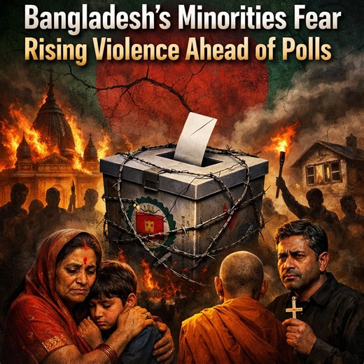 Bangladesh’s Minorities Fear Rising Violence Ahead of Polls As Bangladesh heads into elections, minority communities are living in fear. Hindus, Buddhists, and Christians report rising attacks, intimidation, and insecurity as the political climate becomes more volatile. Homes and temples have been targeted. People are being threatened into silence. When minorities fear violence, democracy itself is at risk. Elections cannot be free or fair if citizens are afraid to leave their homes, cast ballot