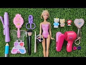 Barbie Doll Makeup & Hair Styling Kit | Blonde Hair Doll Beauty Accessories Toy Set