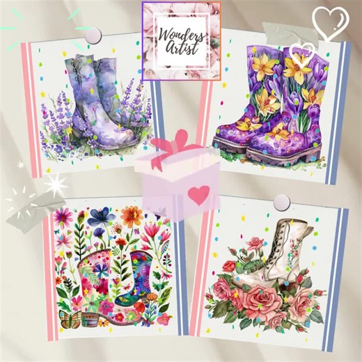 Watercolor Floral Boots Clipart Bundle: 511 PNG Graphics (Digital Download) - Etsy Portugal