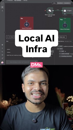 Manthan Patel | Lead Gen Man on Instagram: "💡 Stop paying for OpenAI API calls! Run open-source LLMs like Llama 3, Mistral, or DeepSeek locally using Ollama and connect them directly inside your n8n workflows. 1️⃣ Install Ollama on your system 2️⃣ Run models like Llama 3 or Mistral right from your terminal — no internet needed 3️⃣ Self-host n8n using Nodejs to avoid monthly costs 4️⃣ Connect your local Ollama setup to n8n 5️⃣ Start chatting with your LLM model as much as you want — totally free