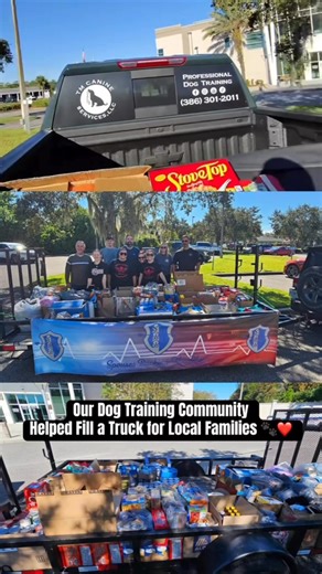 A huge thank you to our TM Canine Community members who stepped up and donated to support the Port Orange Police Department’s “Fill-A-Truck” food drive! Because of you, local families will have extra support this holiday season. From dog training to community giving — this group proves time and again that compassion and teamwork make the biggest impact. We’re beyond proud to serve a community that shows up not just for dogs, but for people too. | TM Canine Services