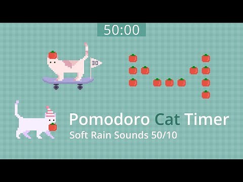 Pomodoro Cat Timer 50/10 | Focus mode 🔥📚🖊 | Animation x Soft rain sounds ♡