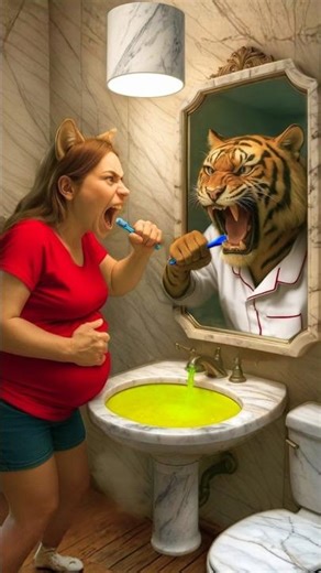 Evolution of 🌗 Tiger in the Mirror — She Bites Back #horror #mirrorhorror #transformation